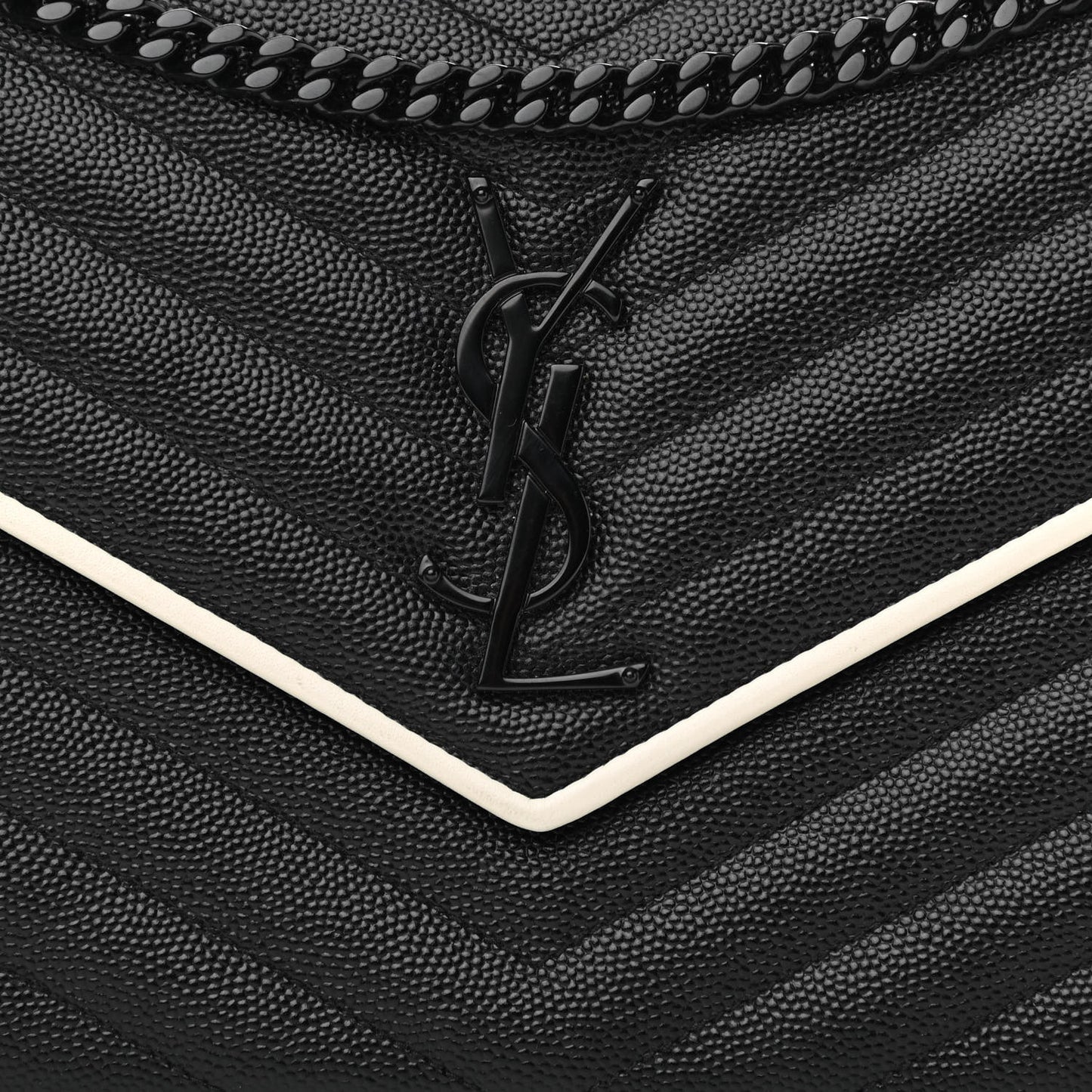 Grain De Poudre Matelasse Chevron Monogram Chain Wallet Black White