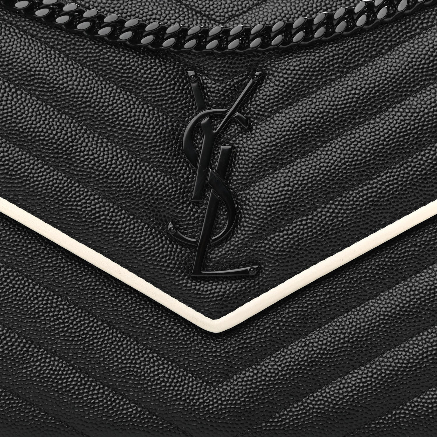 Saint Laurent Grain De Poudre Matelasse Chevron Monogram Chain Wallet Black White 8 of 13