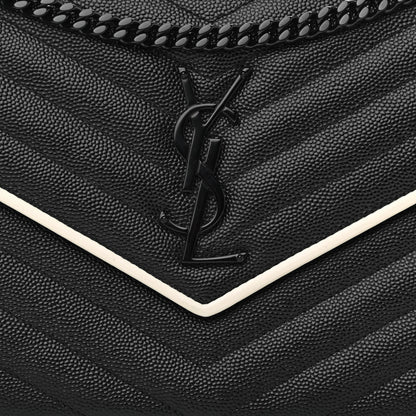 Saint Laurent Grain De Poudre Matelasse Chevron Monogram Chain Wallet Black White 8 of 13
