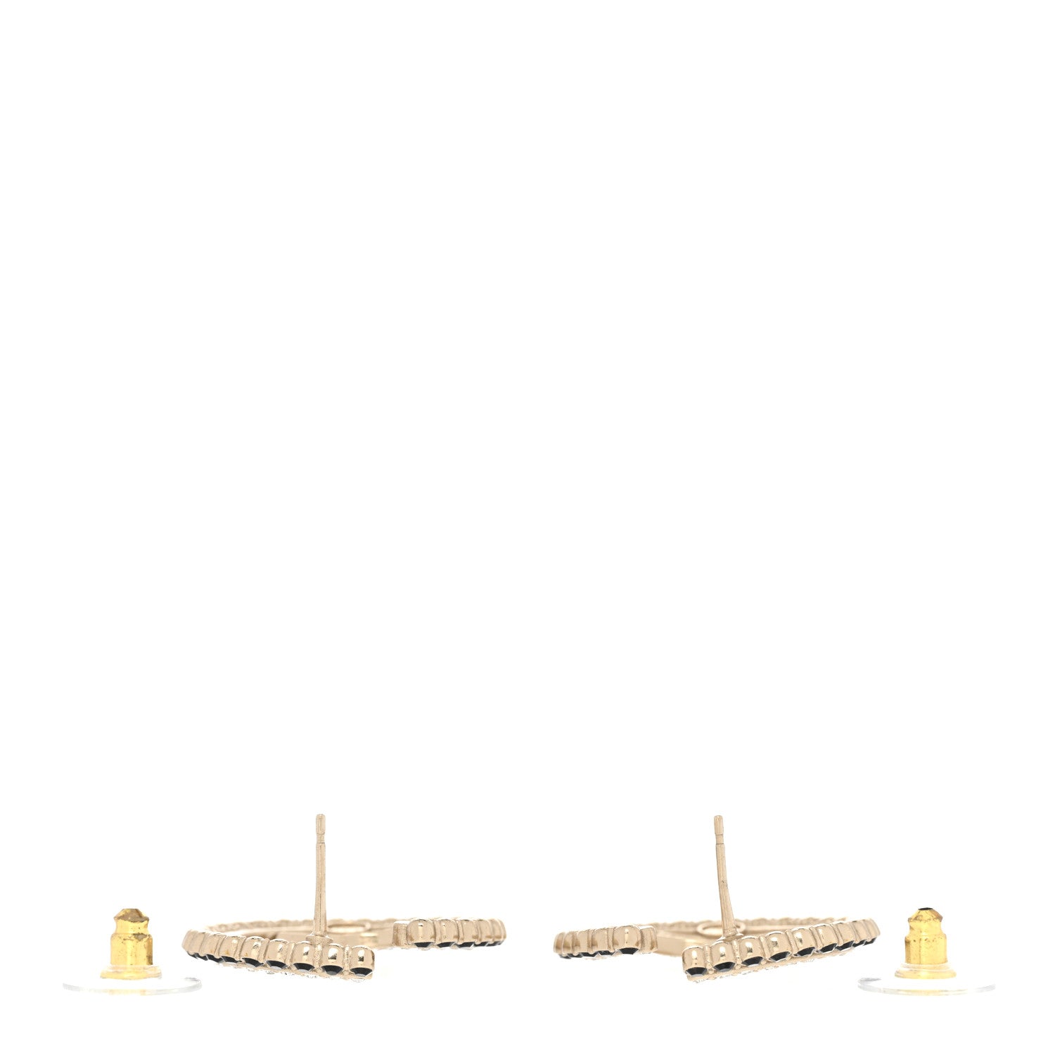 Chanel Crystal CC Hoop Earrings Gold Black 3 of 4