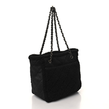 Chanel Lambskin Shearling Small Coco Neige Shopping Tote Black 3 of 8