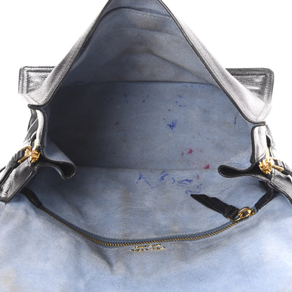 Prada Glace Calfskin Etiquette Flap Shoulder Bag Black 4 of 21