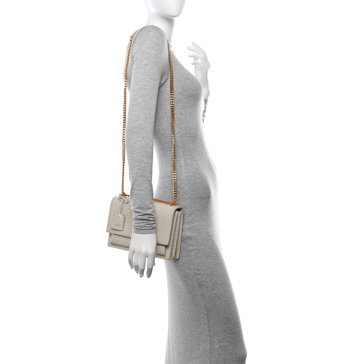 Saint Laurent Calfskin Crocodile Embossed Medium Monogram Sunset Blanc Vintage 2 of 14