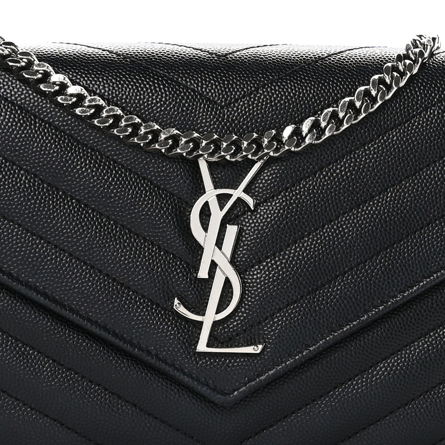 Grain De Poudre Matelasse Chevron Monogram Chain Wallet Black