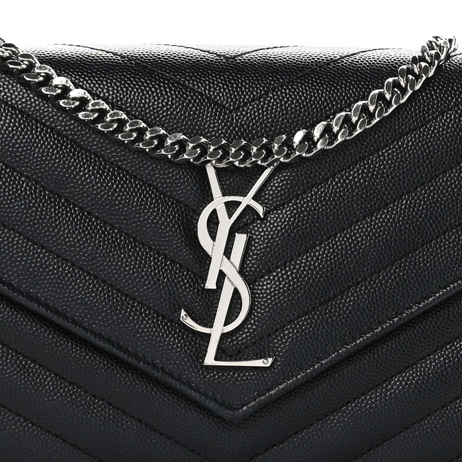 Saint Laurent Grain De Poudre Matelasse Chevron Monogram Chain Wallet Black 8 of 10