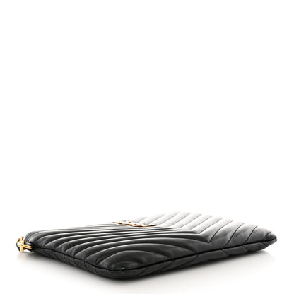 Saint Laurent Calfskin Matelasse Chevron Monogram A5 Wristlet Black 4 of 7