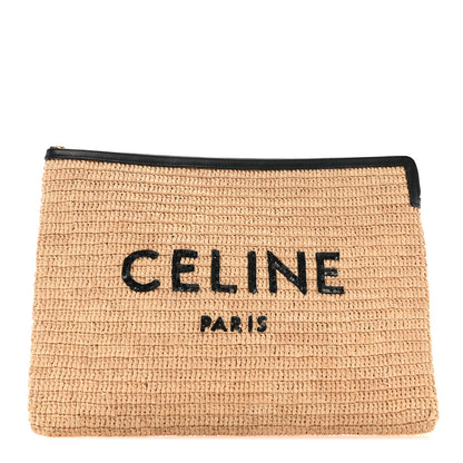 Celine Raffia Sequin Large Pouch Black 1 of 7
