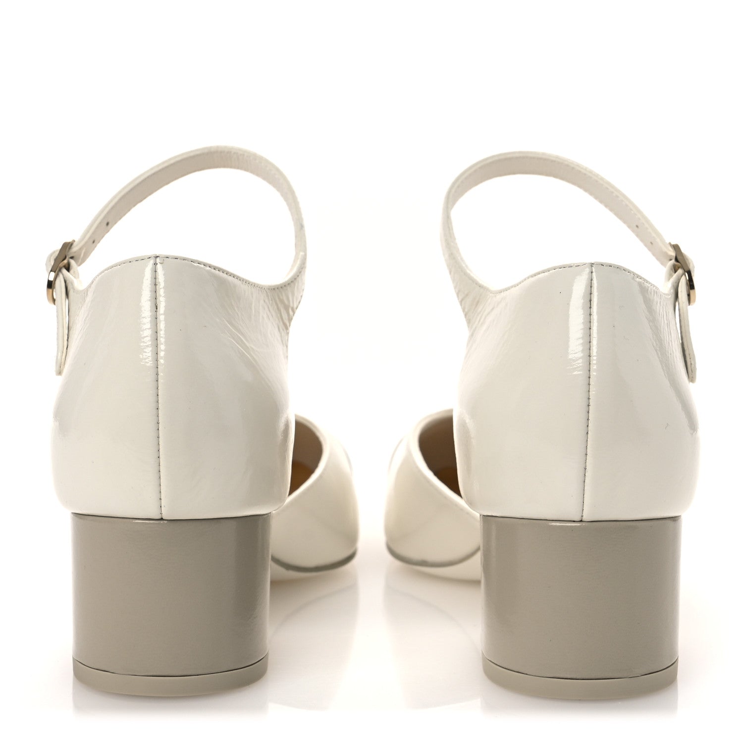 Chanel Shiny Lambskin CC Cap Toe Mary Janes Pumps 38 White Light Beige 6 of 11
