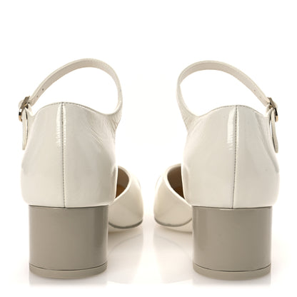 Chanel Shiny Lambskin CC Cap Toe Mary Janes Pumps 38 White Light Beige 6 of 11