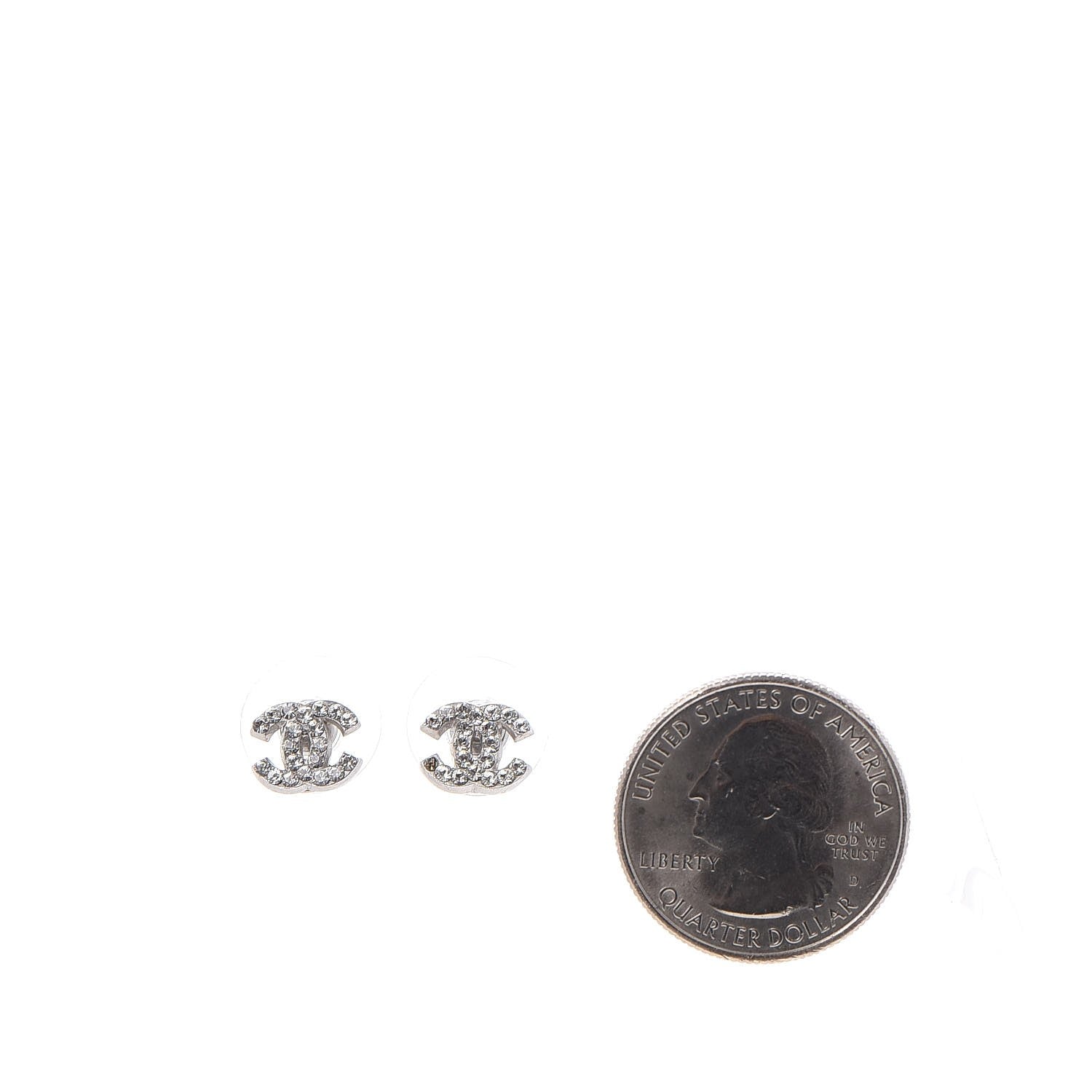 Chanel Crystal Mini Timeless CC Earrings Silver 2 of 7
