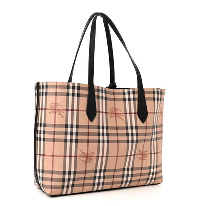 Burberry Grainy Calfskin Haymarket Check Medium Reversible Tote Black 5 of 19
