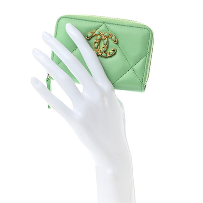 Chanel Lambskin Quilted 19 Zip Around Coin Purse Wallet Green 3 of 11