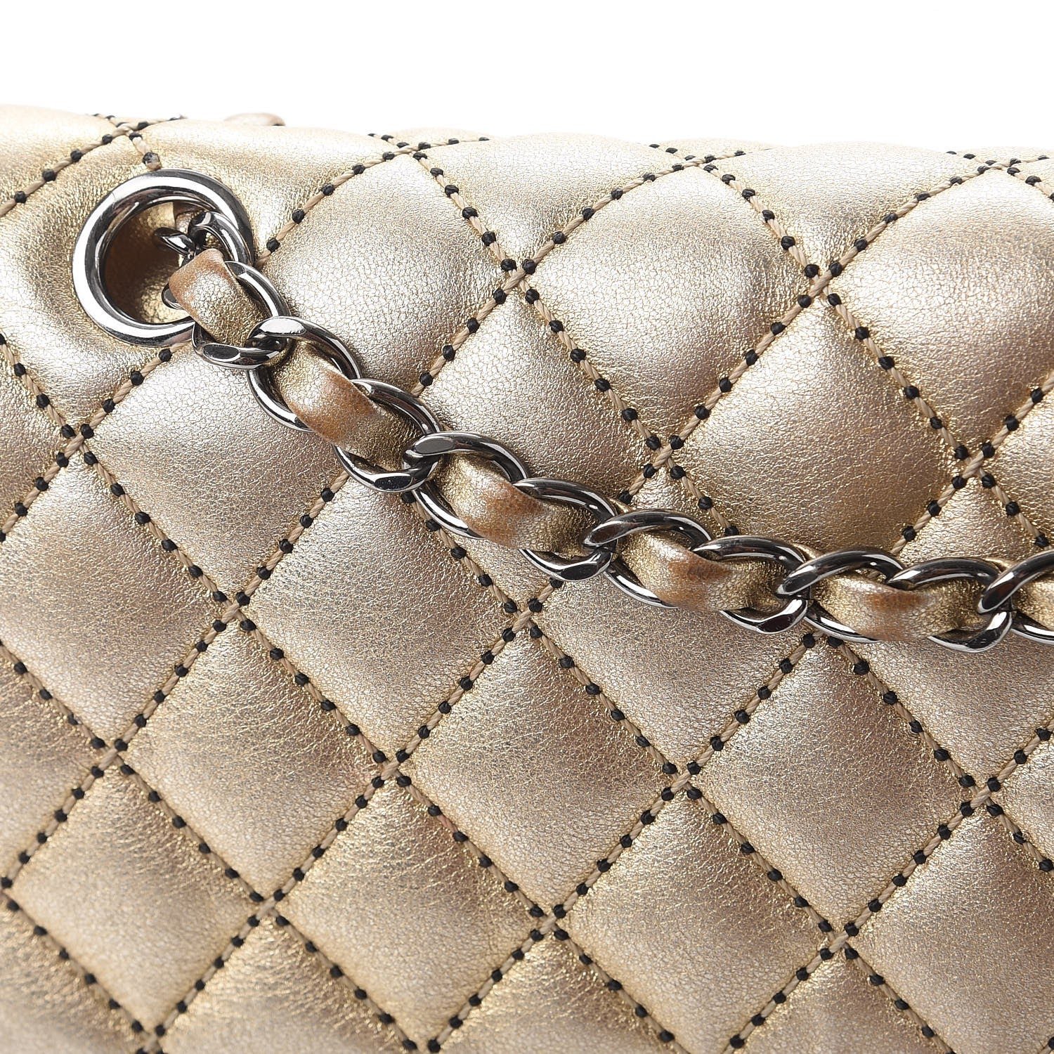 Chanel Metallic Lambskin Quilted Stitch Medium Double Flap Light Gold 14 of 21