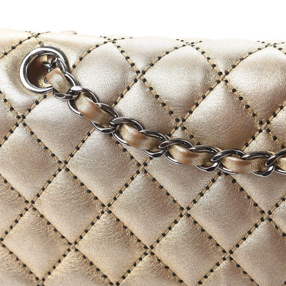 Chanel Metallic Lambskin Quilted Stitch Medium Double Flap Light Gold 14 of 21