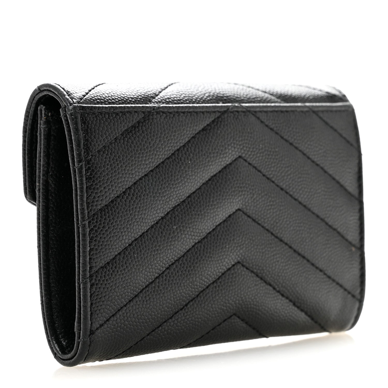 Saint Laurent Grain De Poudre Matelasse Chevron Small Monochrome Monogram Envelope Wallet Black Black 3 of 9