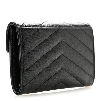 Saint Laurent Grain De Poudre Matelasse Chevron Small Monochrome Monogram Envelope Wallet Black Black 3 of 9