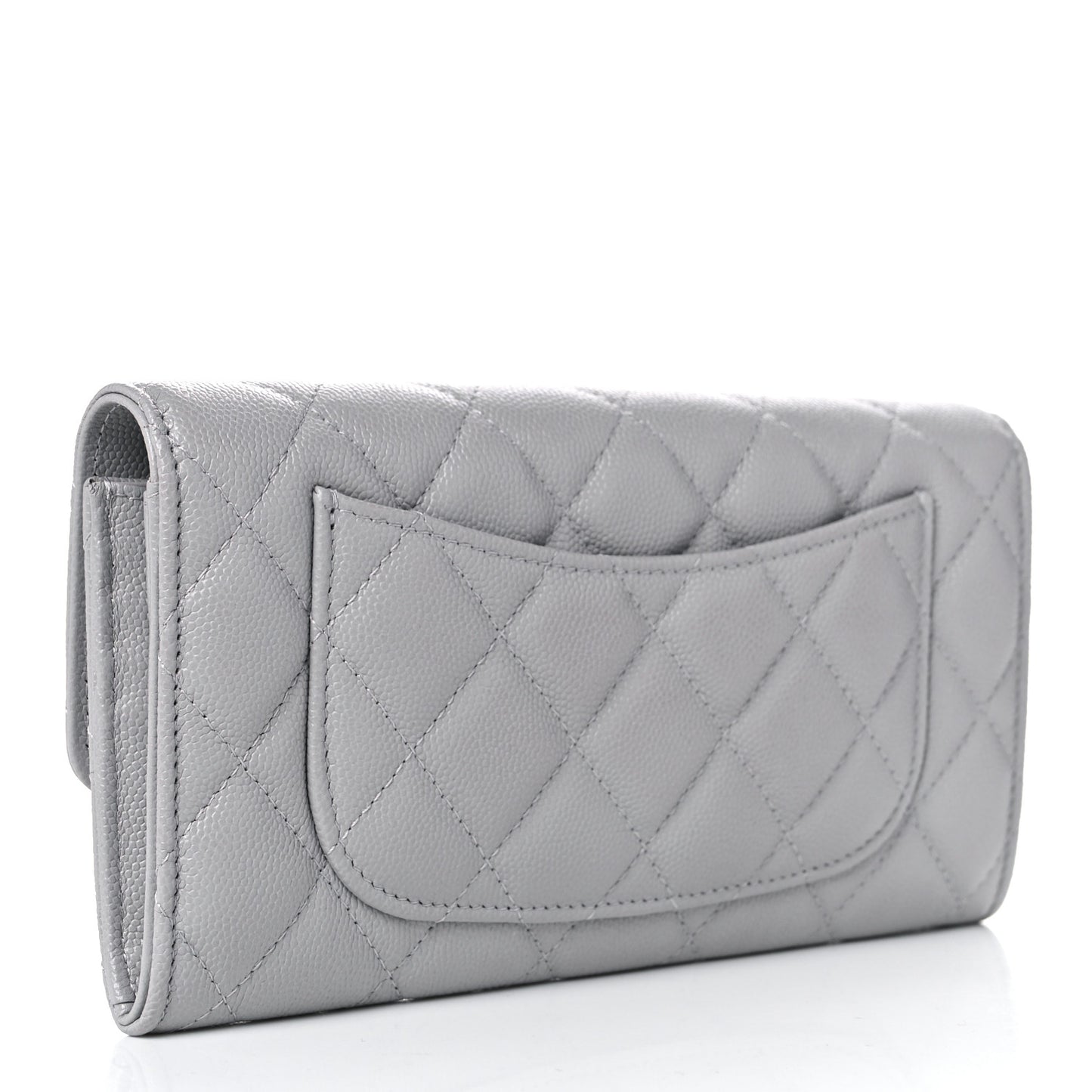Caviar Quilted Large Flap Wallet Grey