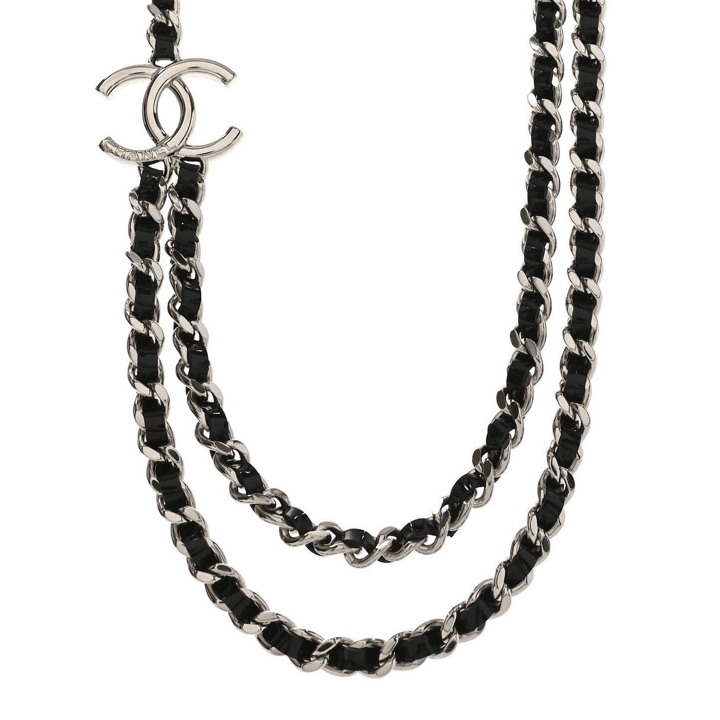 Metal Patent CC Double Chain Choker Black Silver