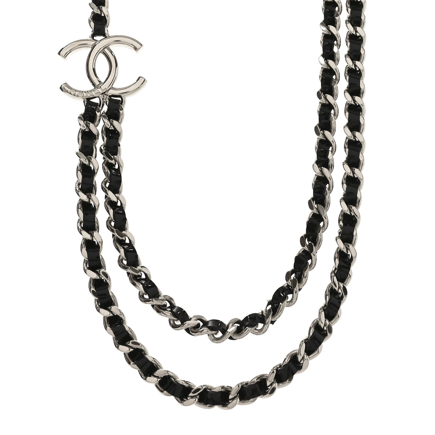 Chanel Metal Patent CC Double Chain Choker Black Silver 1 of 5