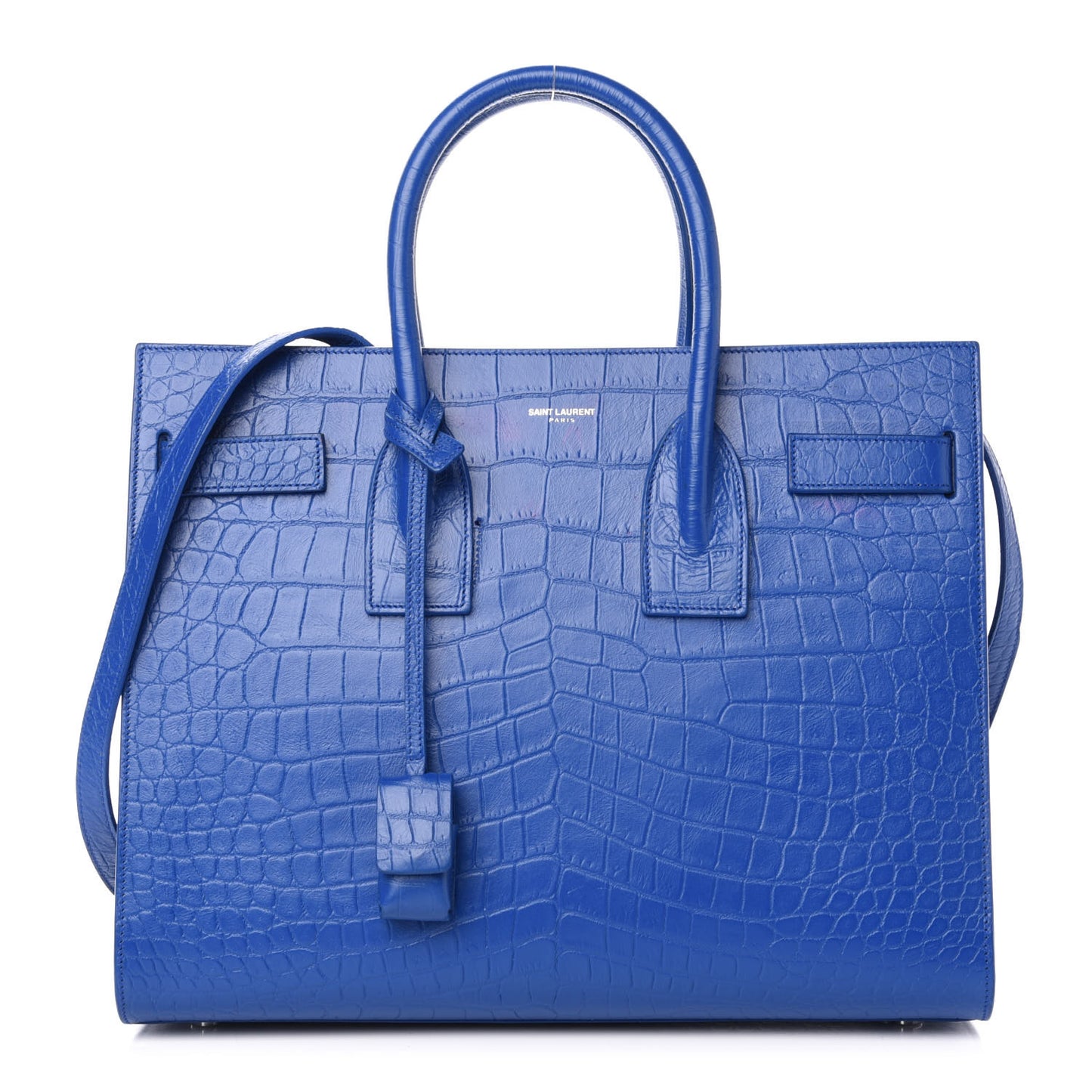 Calfskin Crocodile Embossed Small Sac De Jour Royal Blue