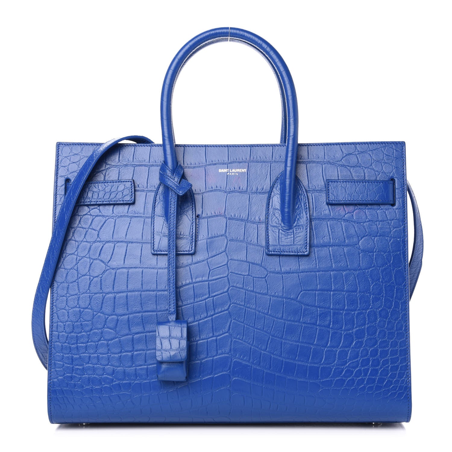 Saint Laurent Calfskin Crocodile Embossed Small Sac De Jour Royal Blue 1 of 14