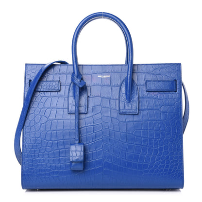 Saint Laurent Calfskin Crocodile Embossed Small Sac De Jour Royal Blue 1 of 14