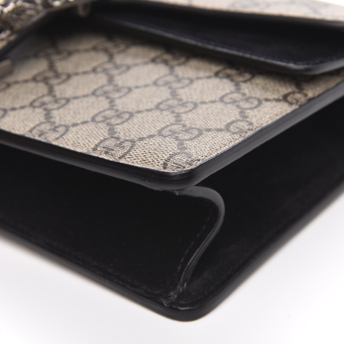 GG Supreme Monogram Suede Crystal Small Dionysus Shoulder Bag Beige Ebony Black