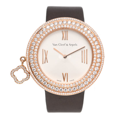 Van Cleef & Arpels 18K Rose Gold Satin Diamond Pave Bezel 38mm Charms Quartz Watch 1 of 5