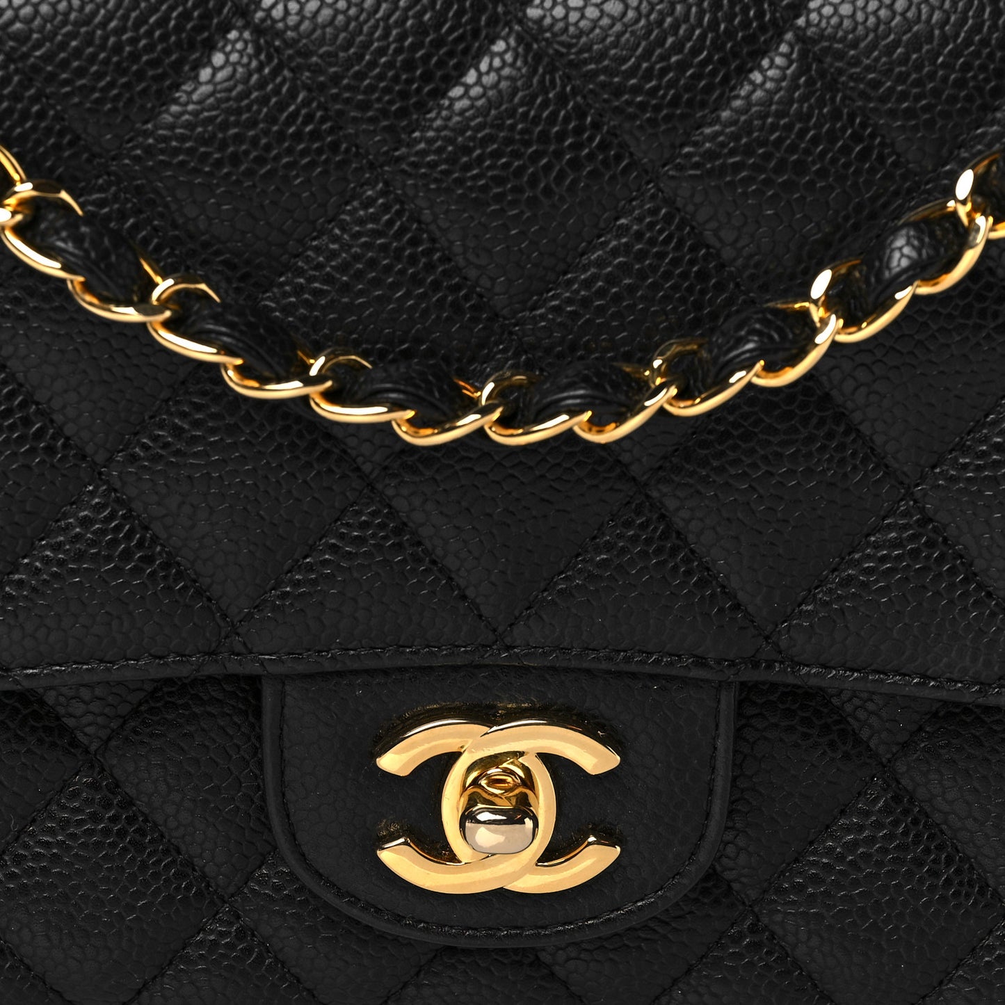 Caviar Quilted Medium Double Flap Black