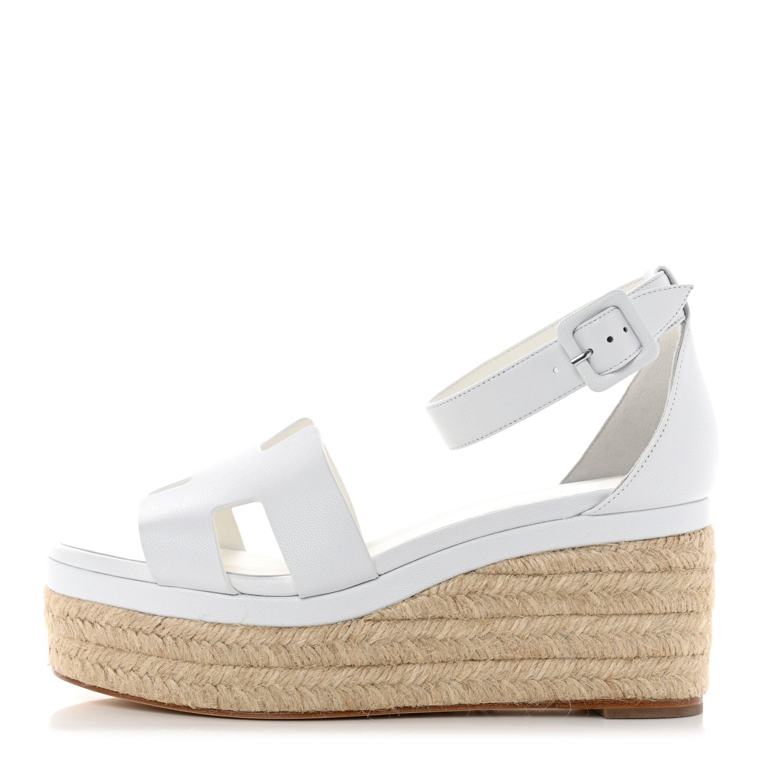 Hermes Goatskin Elda Espadrille Wedge Sandals 39 White 1 of 9
