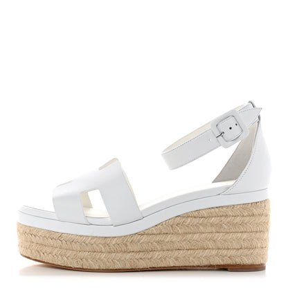 Hermes Goatskin Elda Espadrille Wedge Sandals 39 White 1 of 9