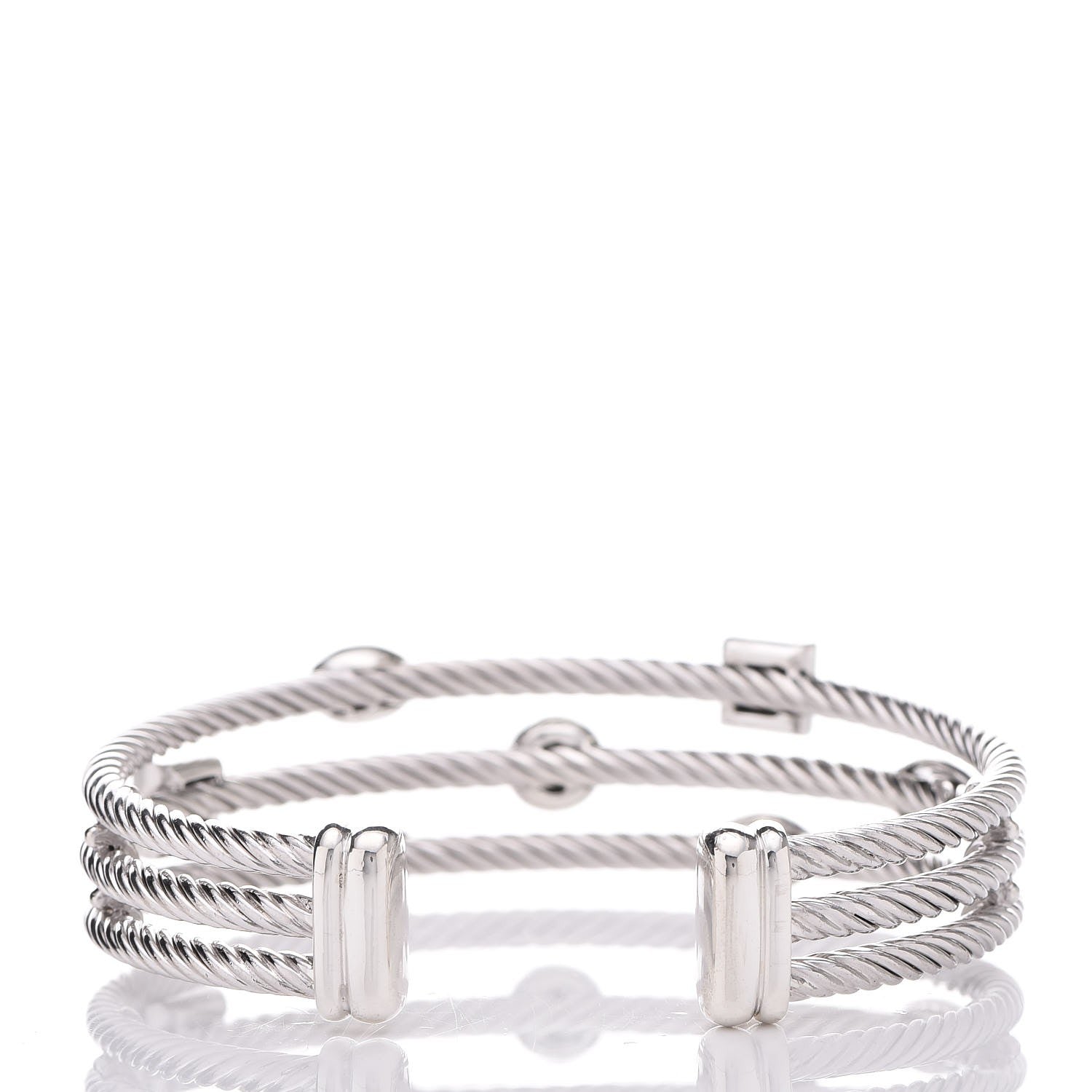 David Yurman Sterling Silver Diamond Three Row Confetti Cuff Bracelet 3 of 5