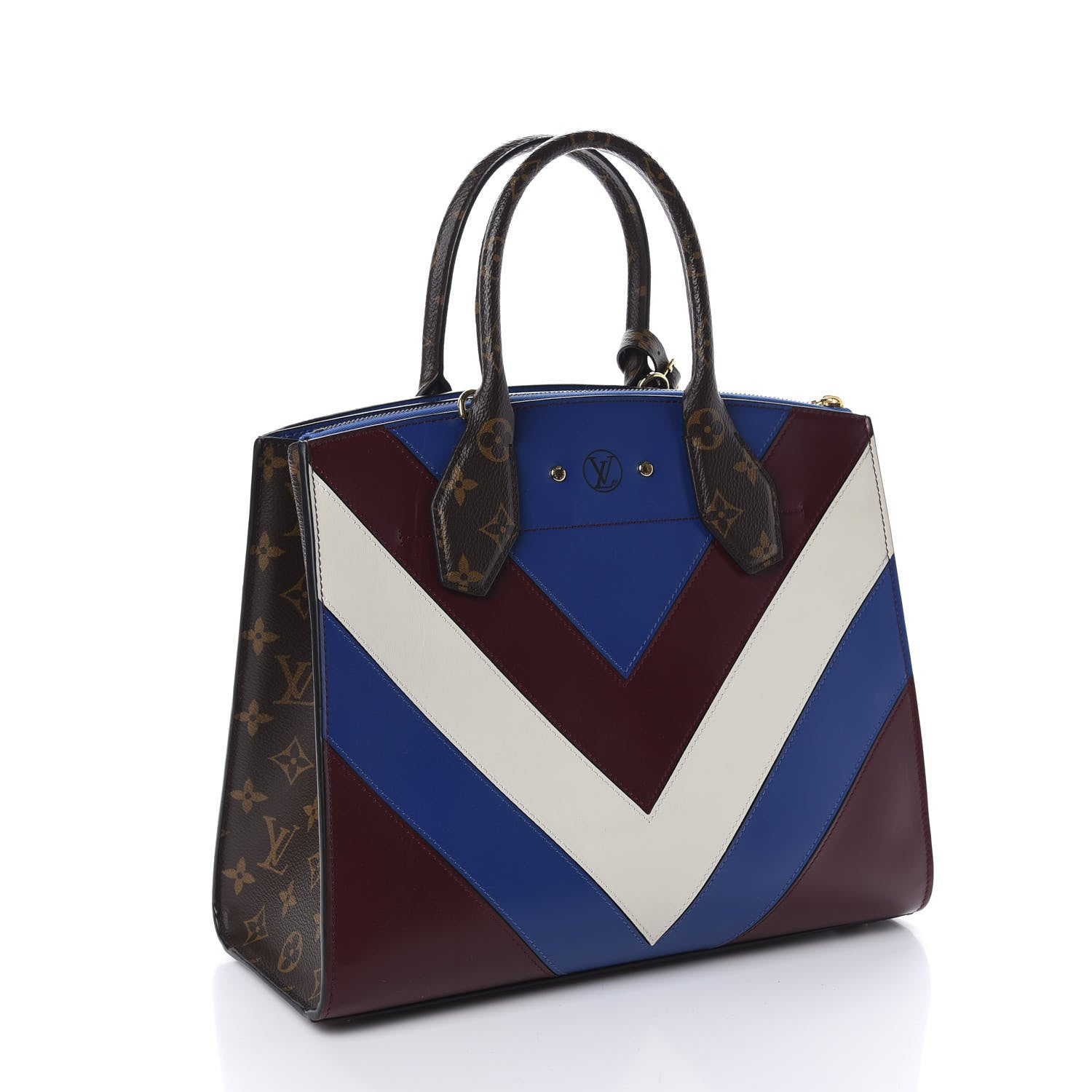 Louis Vuitton Calfskin Monogram City Steamer MM Blue Burgundy White 3 of 9