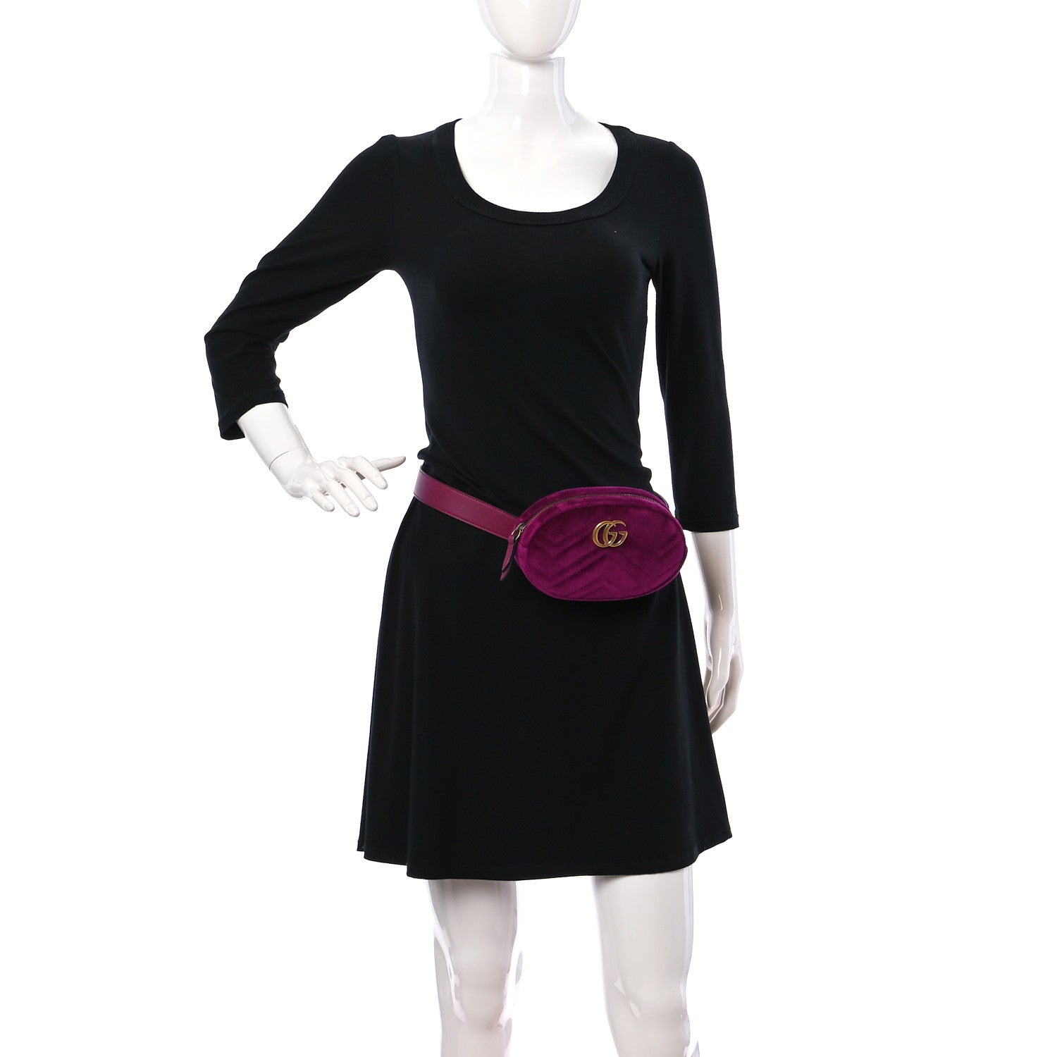 Gucci Velvet Matelasse GG Marmont Belt Bag Fuchsia 85 34 Violet Cyclamen 2 of 12