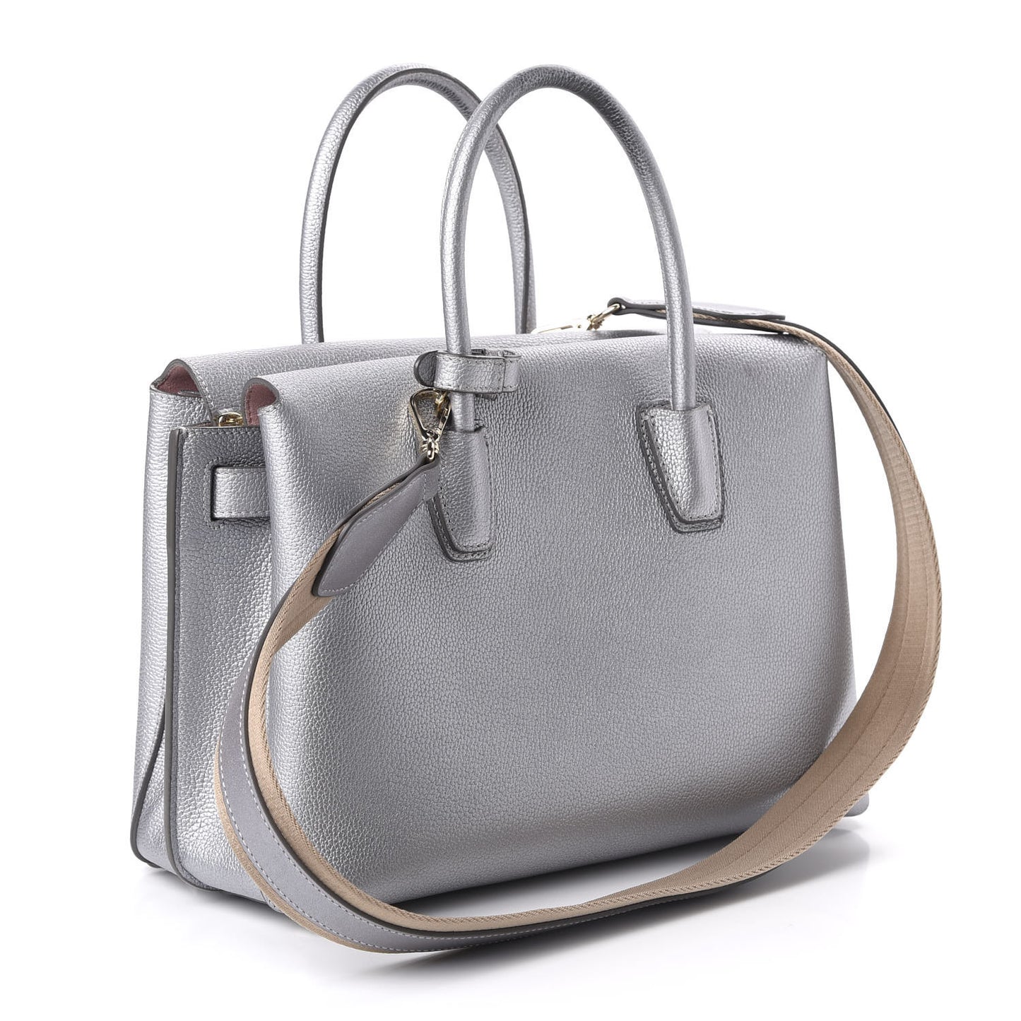 Metallic Grained Calfskin Medium Milla Tote Spike Silver