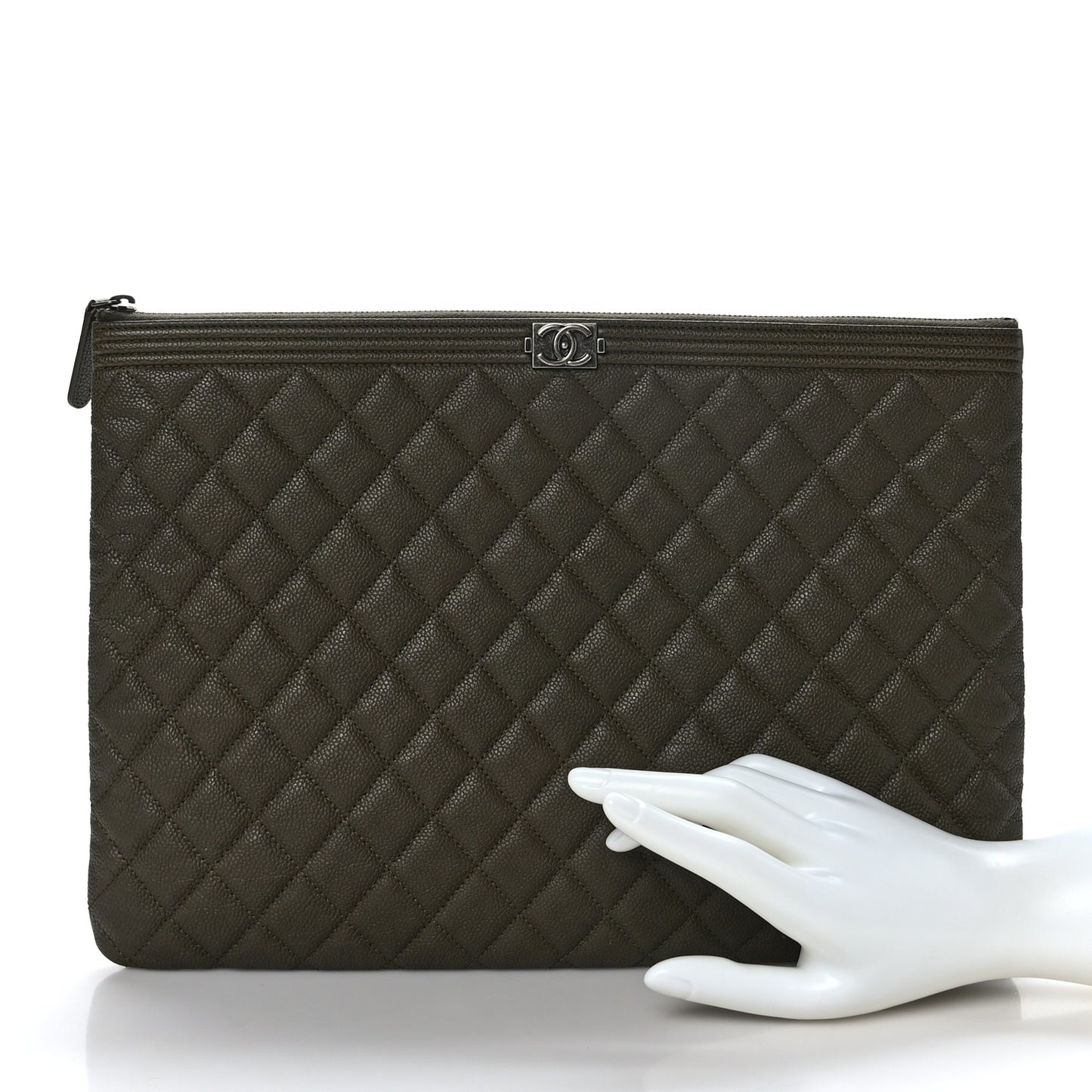 Caviar Quilted Large Boy Cosmetic Case Dark Green