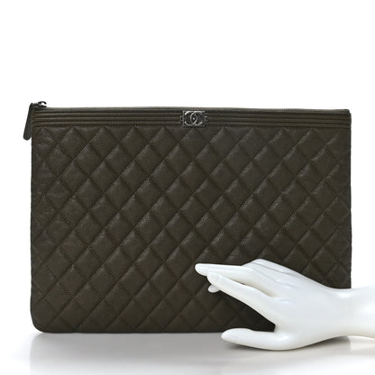 Chanel Caviar Quilted Large Boy Cosmetic Case Dark Green 2 of 6