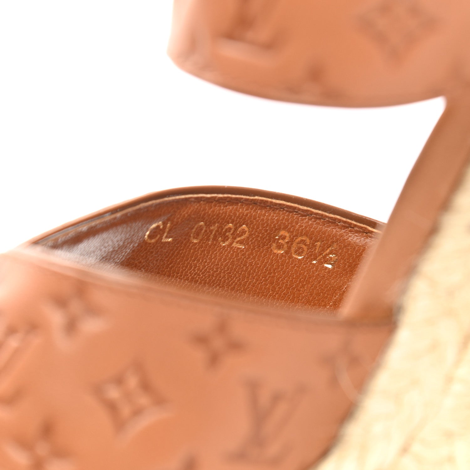 Louis Vuitton Calfskin Monogram Embossed Espadrille Wedge Sandals 36.5 Cognac 8 of 8