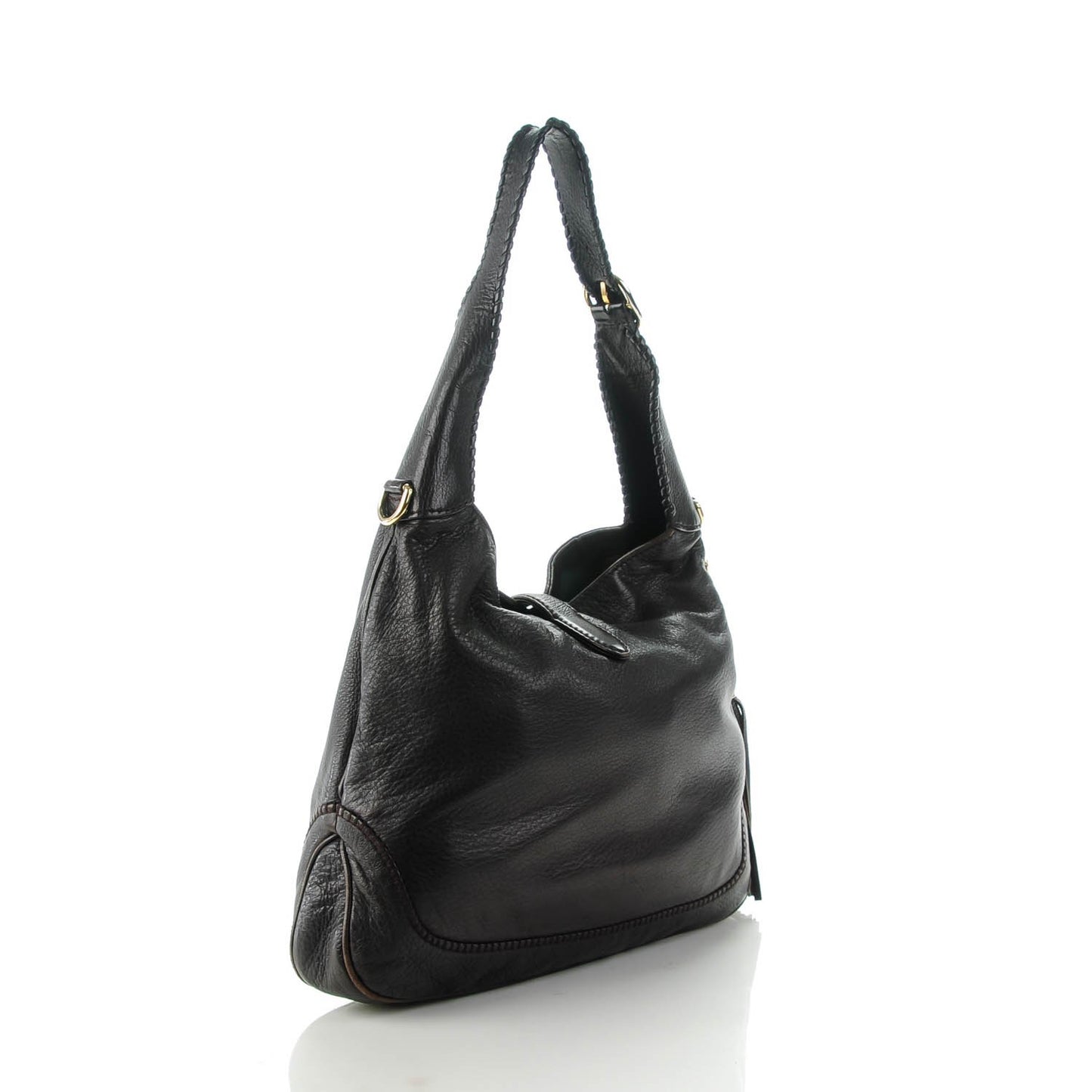 Pebbled Calfskin Medium New Jackie Shoulder Bag Dark Brown