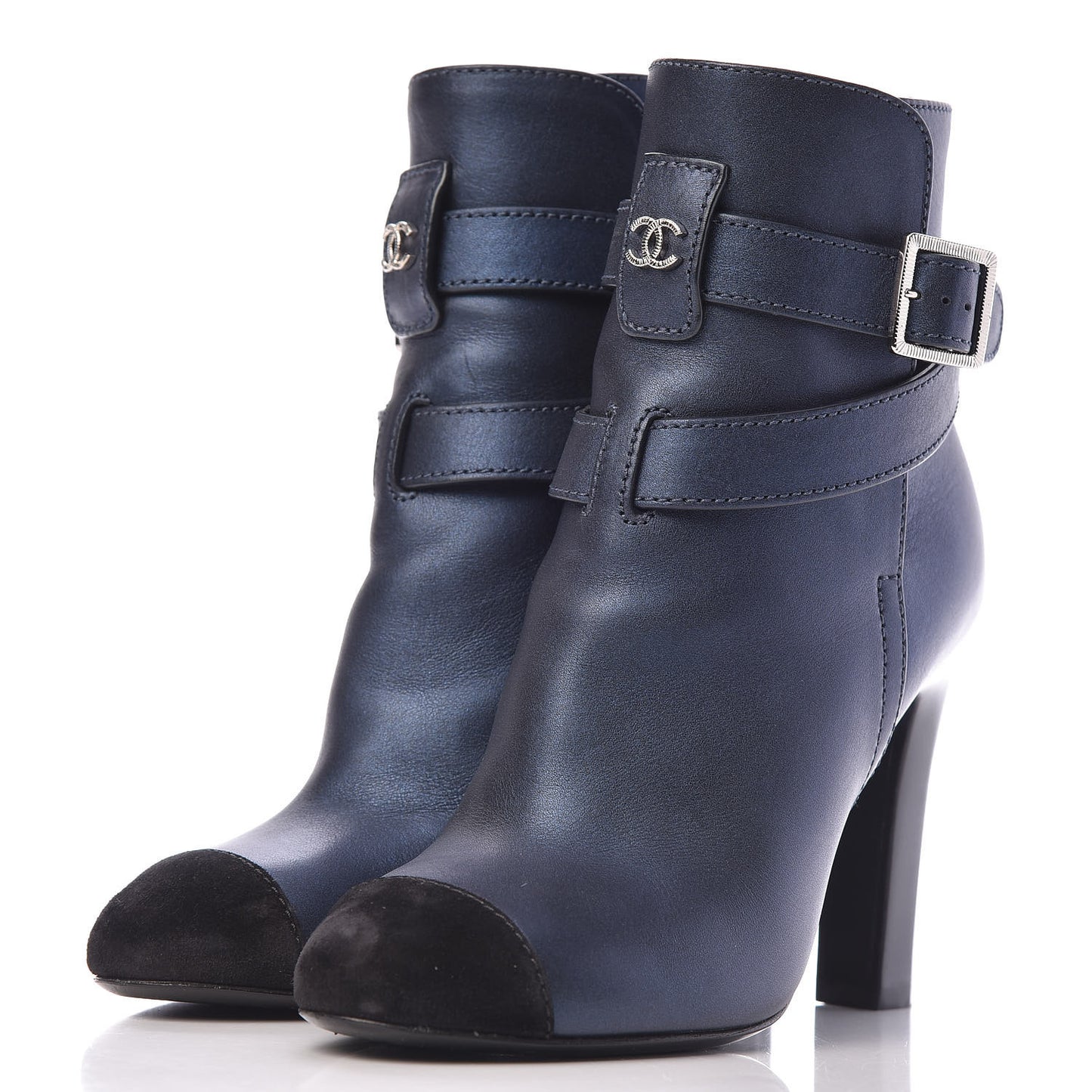 Calfskin Suede Cap Toe CC Short Boots 36 Navy Black