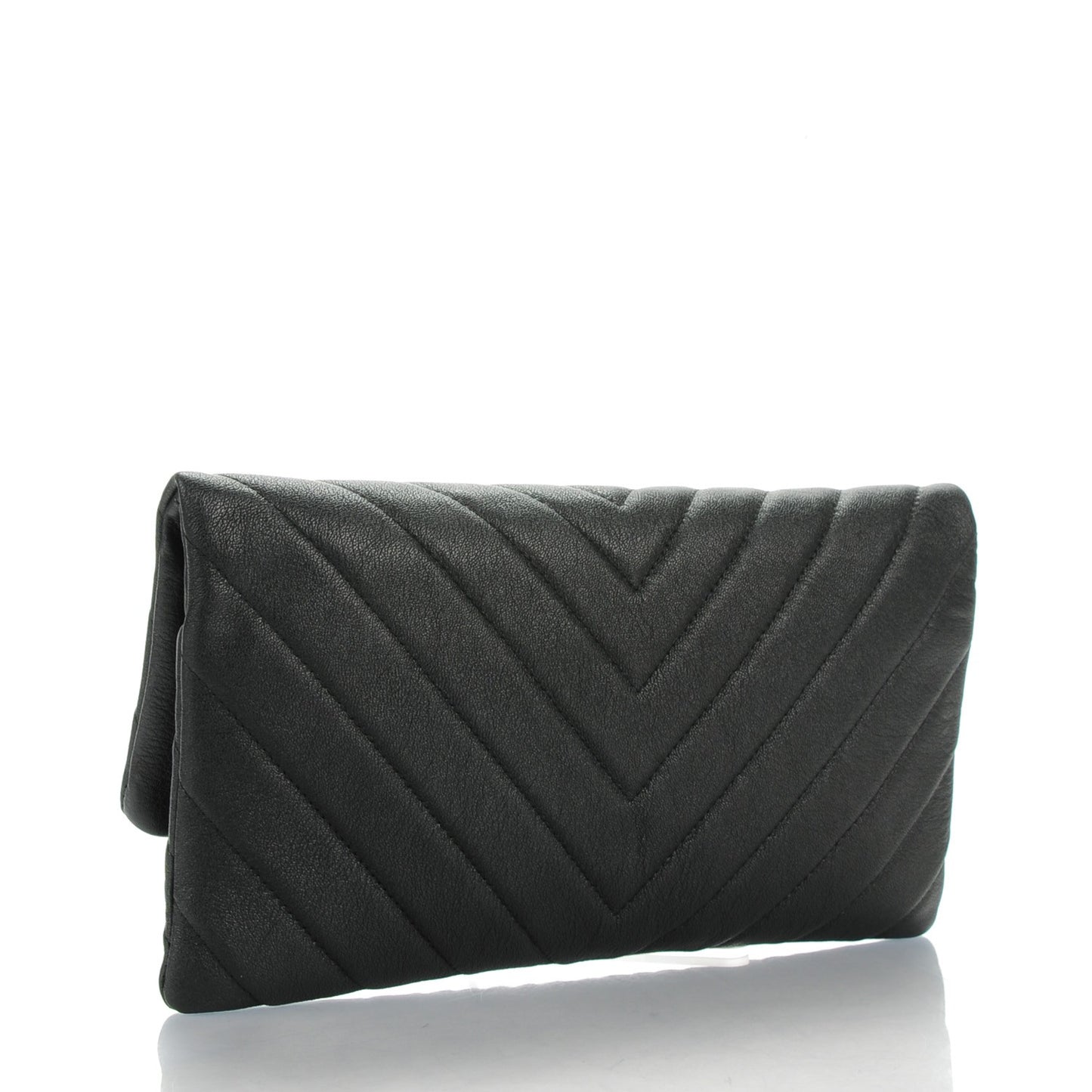 Calfskin Chevron CC Beauty Clutch Black