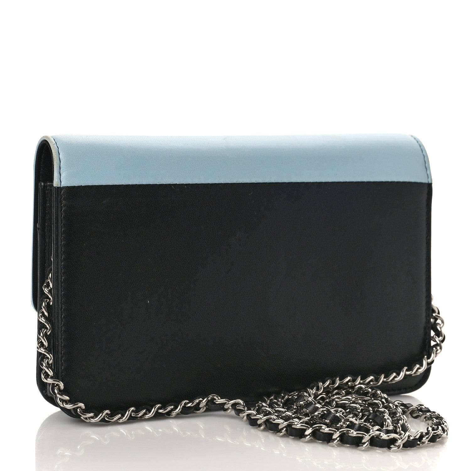 Chanel Lambskin Airlines Wallet On Chain WOC Blue Black Red 3 of 11