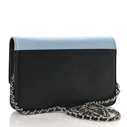 Chanel Lambskin Airlines Wallet On Chain WOC Blue Black Red 3 of 11