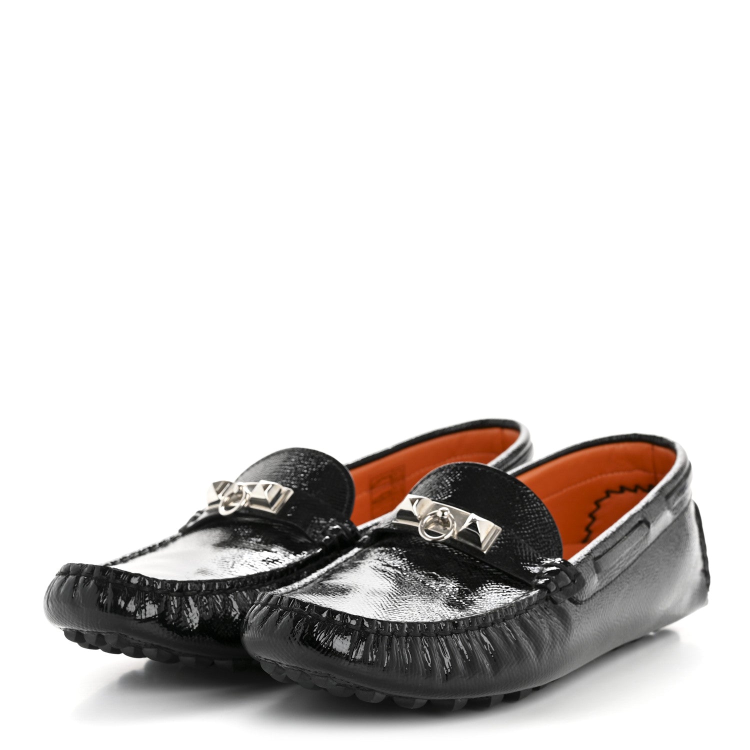 Hermes Patent Epsom Womens Irving Driving Moccasin Loafers 37 Black 7 of 22