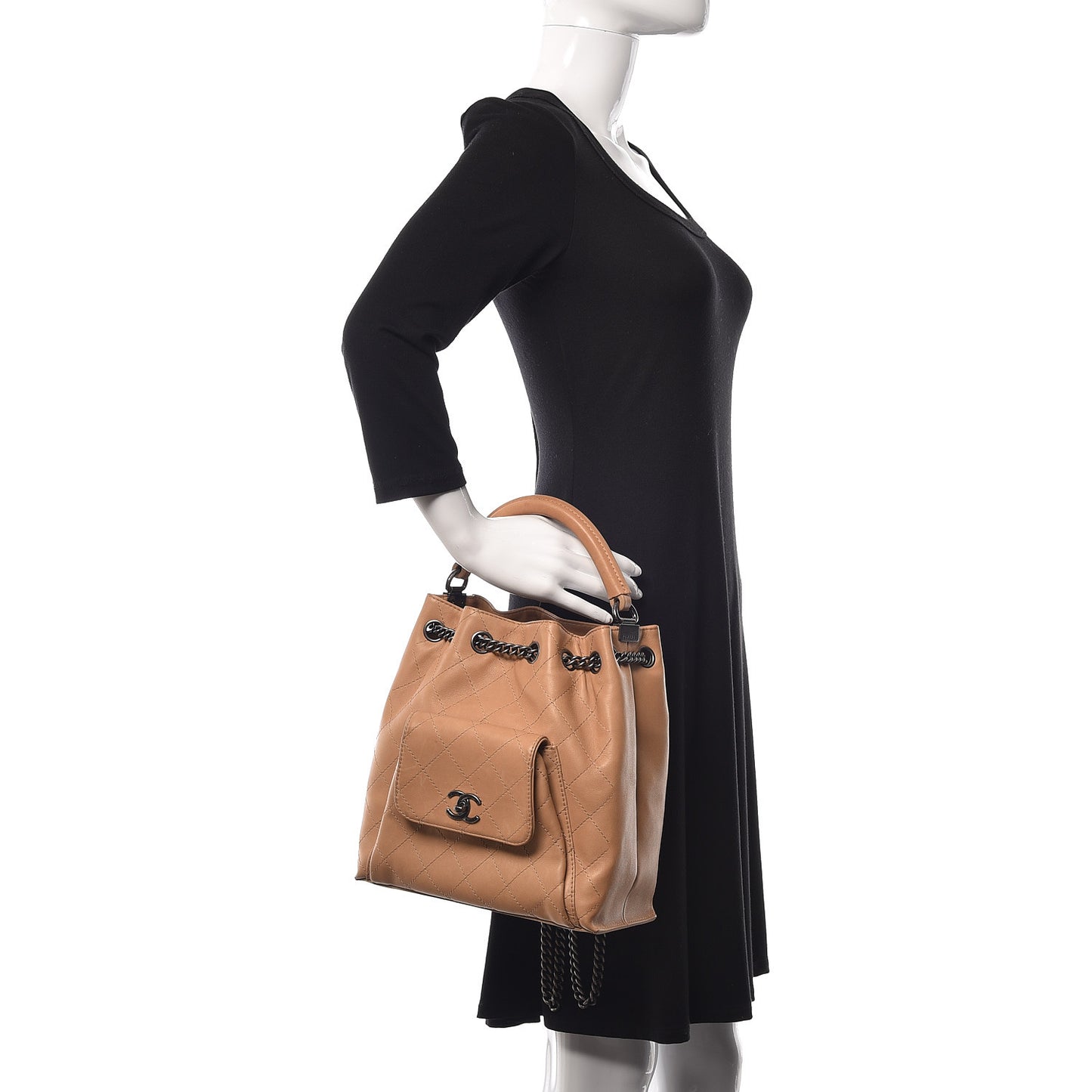 Calfskin Stitched Medium Urban Luxury Drawstring Backpack Beige
