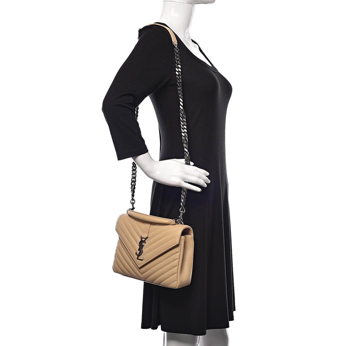 Sheepskin Matelasse Monogram Medium College Bag Beige