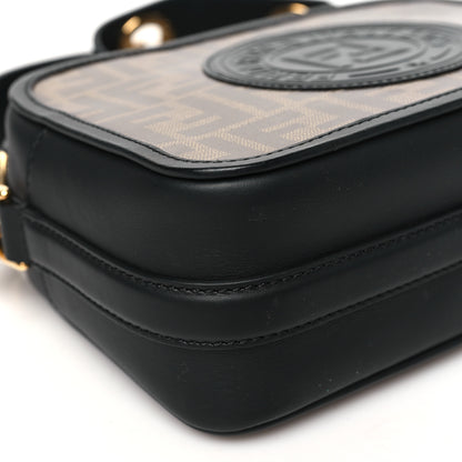 Fendi Glazed Fabric Vitello Century F is Fendi FF 1974 Stamp Patch Camera Case Mogano Panna Black 9 of 10