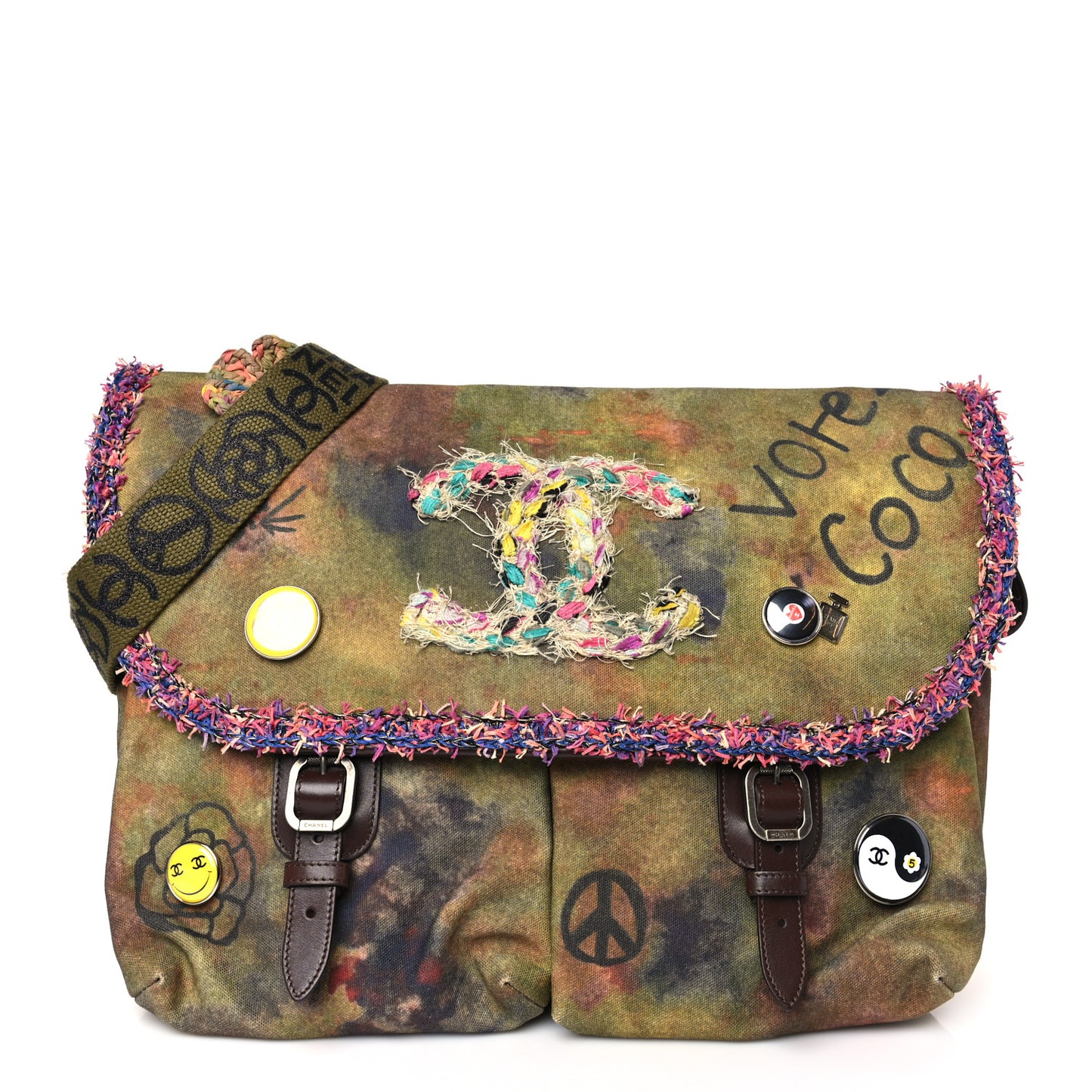 Washed Toile Large Graffiti On The Pavements Messenger Khaki Multicolor