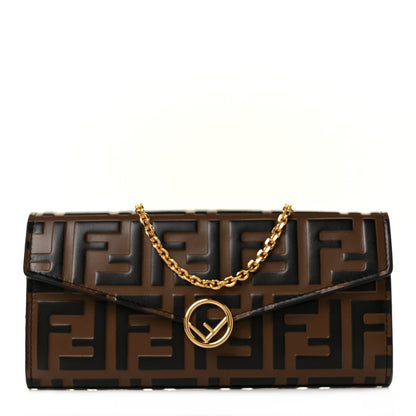 Fendi Vitello Soft F is Fendi Bi-Color FF 1974 Embossed Continental Envelope Wallet On Chain Maya Black 1 of 9