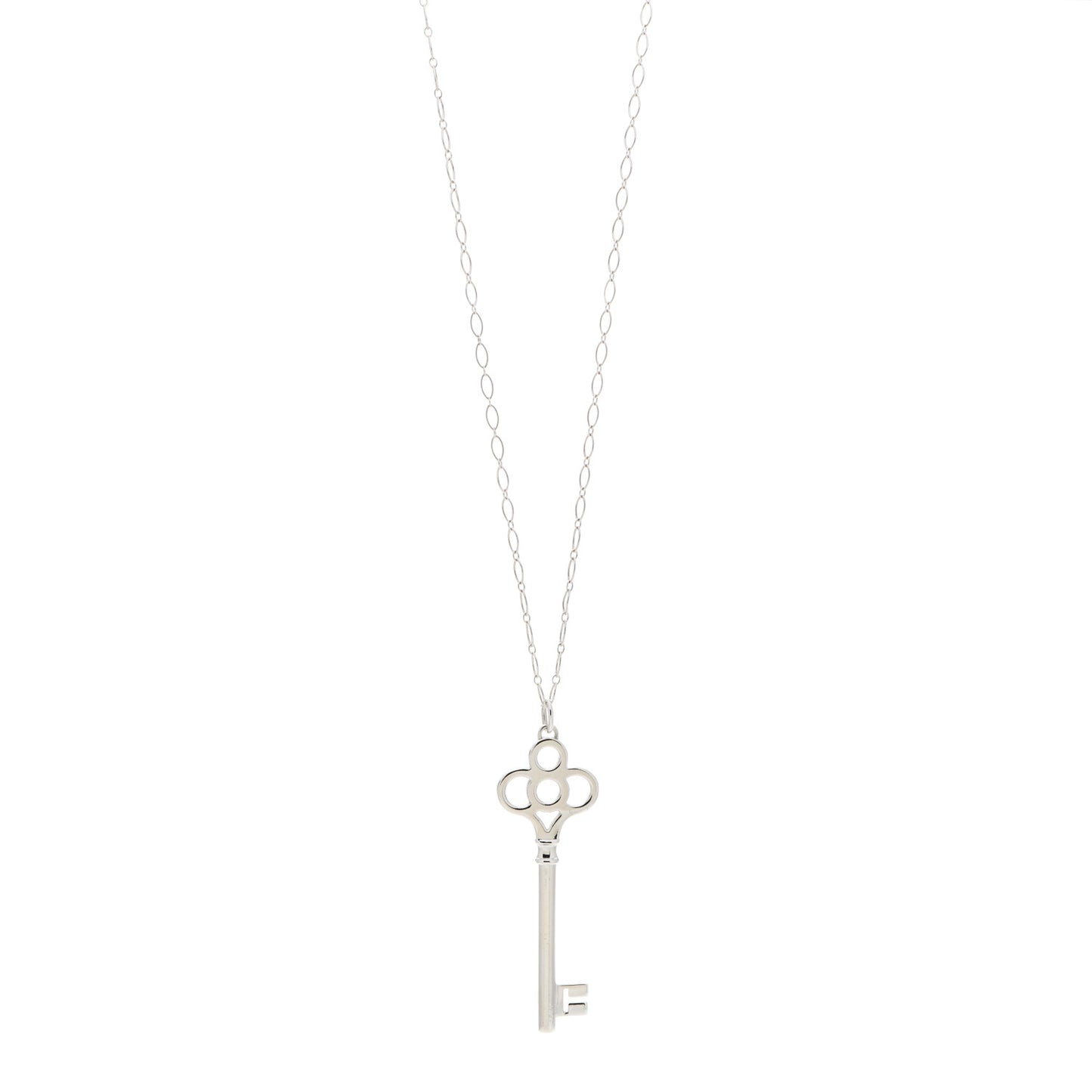 Sterling Silver Large Crown Key Pendant Necklace
